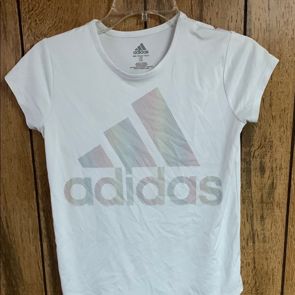 Adidas Rainbow Dot Print Tee Girls Sz L (14)